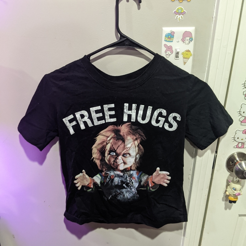 Chucky free hugs crop top